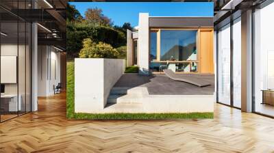 beautiful modern house in cement, view from the garden Wall mural