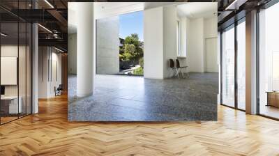 building interior, granite floor, white wall Wall mural