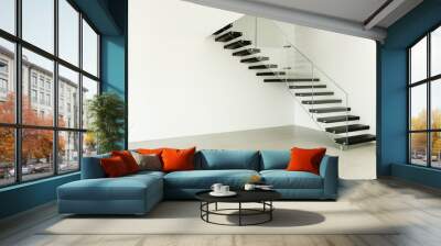 interior, modern staircase in empty house. Wall mural