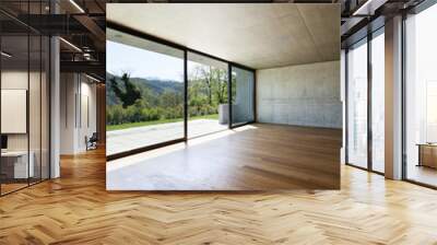 modern concrete house with hardwood floor, detail window Wall mural