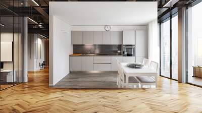 Modern gray kitchen with white chair and table Wall mural