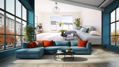 Modern living room with designer sofa and coffee table Wall mural