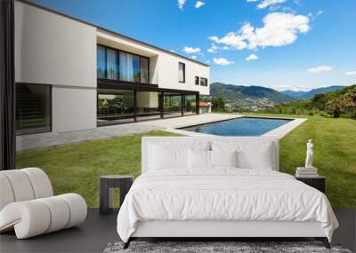 Modern villa with pool, view from the garden Wall mural