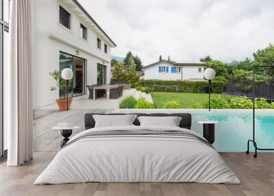 View of house, external with garden and pool Wall mural