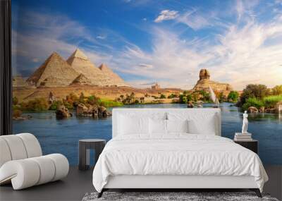 Amazing Aswan landscape on the way to The Great Sphinx and Pyramids of Egypt Wall mural