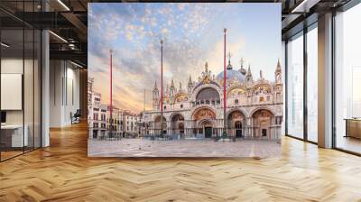 Basilica San Marco and the Clocktower in Piazza San Marco, morning view Wall mural