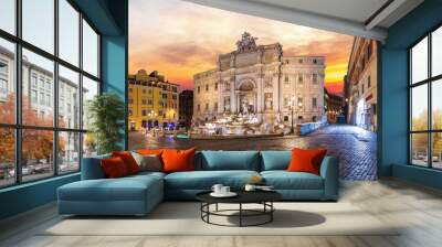 Beautiful full view of Trevi Fountain at sunrise, Rome, Italy, no people Wall mural