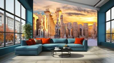 Luxor Temple courtyard and the statues of Ramses II, Second Pylon, Egypt Wall mural