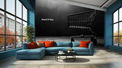 grocery cart on black background black friday Wall mural