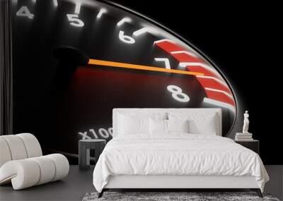 Tachometer needle in the red zone 3d render. Wall mural