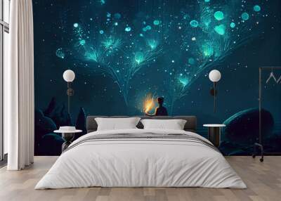 Japanese firework festival night sky. Wall mural