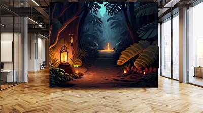 Night jungle road and end of road. Wall mural