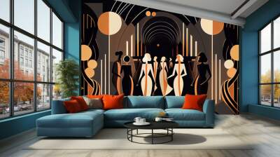 Night party, geometric art deco style, modern art. Wall mural