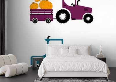 Tractor with a truck carries pumpkins. Vector illustration. Wall mural