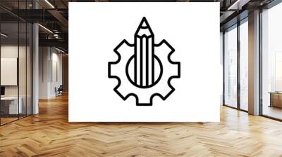 App design thin line icon, pencil in cogwheel. Modern vector illustration. Wall mural