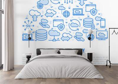 cloud computing technology concept with thin line icons related to hosting, server storage, cloud ma Wall mural