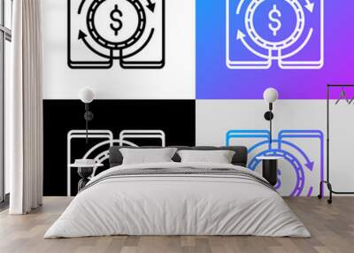 Mobile money transfer thin line icon: transaction between two smartphones. Modern vector illustration. Wall mural