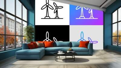 Wind power, two windmills thin line icon. Alternative energy. Modern vector illustration of rotational energy. Wall mural