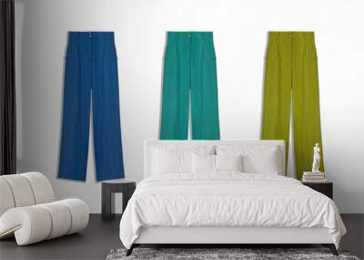 Set of washed linen pants. Stylish female trousers on isolated on white background. Wall mural