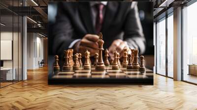 Businessman control chess game concept for ideas business strategy management, development new strategy plan, leader and teamwork, planning for competition Wall mural