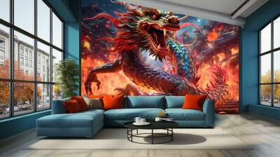 Chinese New Year Festival, Year of the Dragon, Chinese Zodiac Concept, Asian Culture elements Design Wall mural