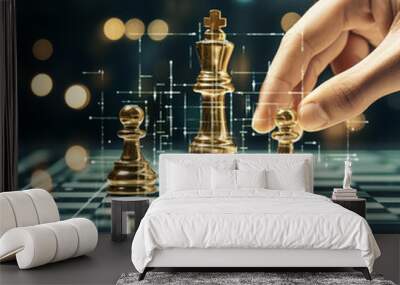 Close-up of a game of chess technology design display Business Management Performance and Financial Flows, strategy board game, problem solving Wall mural