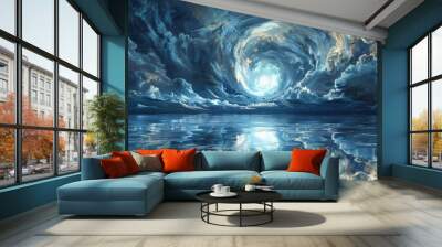 Ether Eclipse reflections shimmer on Sapphire Swirl oceans Wall mural