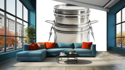 High-quality stainless steel container with a secure, airtight lid, perfect for storing food or ingredients in the kitchen. Wall mural