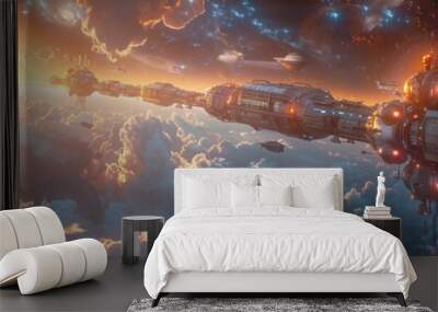 Space elevator terminal, connecting Earth to orbital stations, new age of travel Wall mural