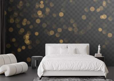 Abstract golden shining bokeh isolated on transparent background. Decoration or christmas background.  Wall mural