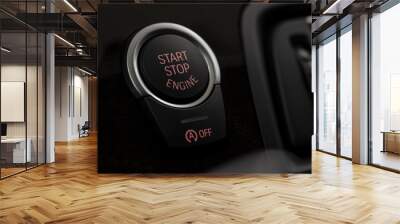 Car engine start and stop button. Interior detail. Macro photo. Wall mural