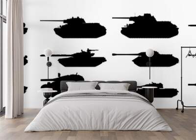 Tanks silhouettes set. Vector EPS10. Wall mural