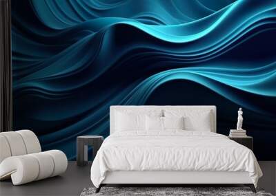 Abstract background with dark blue wavy with flowing curved lines. Minimal wallpaper with dynamic effect of vibrant wavy stripes motion. Horizontal illustration for banner design. Generative AI. Wall mural