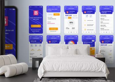 Banking smartphone interface vector templates set. E wallet app. Credit and deposit online. Web page design layout. Pack of UI, UX, GUI screens for application. Phone display. Web design kit Wall mural