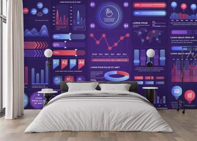 Bundle infographic UI, UX, KIT elements with charts, diagrams, workflow, flowchart, timeline, online statistics, marketing icons elements design template. Vector info graphics and infographics set. Wall mural