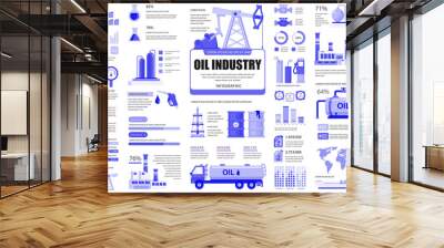 Bundle oil industry infographic UI, UX, KIT elements. Different charts, diagrams, workflow, transport, factory, crude extraction, graphs design template. Vector info graphic and infographics set. Wall mural