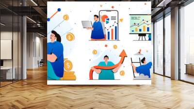 Business growth isolated set. Successful development and financial growth. People collection of scenes in flat design. Vector illustration for blogging, website, mobile app, promotional materials. Wall mural