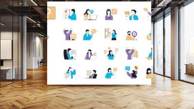 Contact us concept with character situations mega set in flat web design. Bundle of scenes people calling to company support center, send business emails, chatting with operator. Vector illustrations. Wall mural