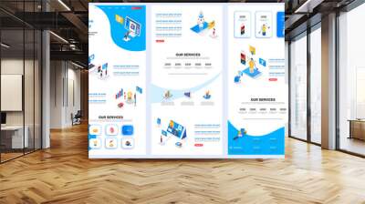 Creative agency isometric landing page. Idea generation, design and creativity corporate website design template. Web banner template with header, middle content, footer. Isometry vector illustration. Wall mural