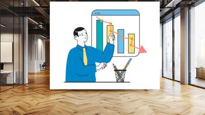 Crisis management concept with people scene in flat web design. Man monitoring investments and financial diagrams with negative trend. Vector illustration for social media banner, marketing material. Wall mural