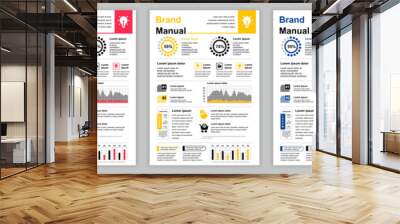 DIN A3 business brand manual templates set. Company identity brochure page with infographic data. Advertisement, brainstorm and marketing at banner. Vector layout design for poster, cover, brochure Wall mural