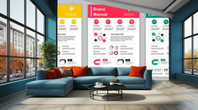 DIN A3 business brand manual templates set. Company identity brochure page with infographic with charts, graphs, diagrams. Banner for advertisement. Vector layout design for poster, cover, brochure Wall mural