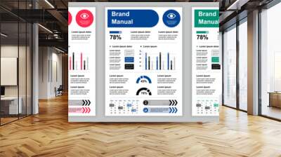 DIN A3 business brand manual templates set. Company identity brochure page with infographic with different sales performance. Advertisement, promotion. Vector layout design for poster, cover, brochure Wall mural