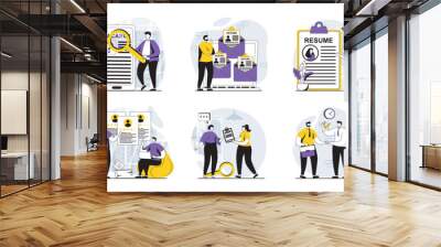 Employee hiring process web concept with people scenes mega set in flat design. Bundle of character situations with human resources, staff recruitment, finding candidates online. Vector illustrations. Wall mural