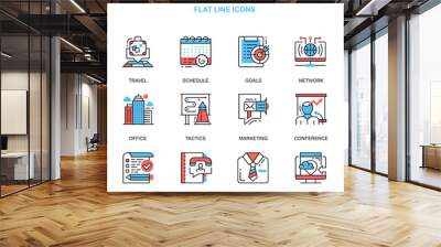 Flat line business and development icons concepts set for website and mobile site and apps. Marketing tactics, planning working goals. Thin line color simple pictogram pack. Vector illustration. Wall mural