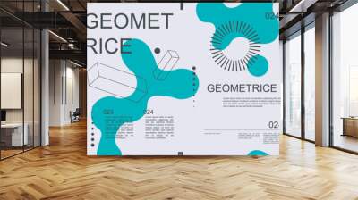 Geometric modern banner with trendy minimalist typography design. Poster templates with abstract dynamic liquid shapes, graphic line cubes, circle dots grids and text elements. Vector illustration. Wall mural