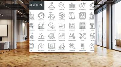 Industry and production web icons set in thin line design. Pack of renovation, power, storage, logistics, factory, manufacture, engineer, plant, other outline stroke pictograms. Vector illustration. Wall mural