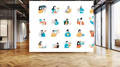 Marketing and development concept with character situations mega set in flat web design. Bundle of scenes people programming and releasing products, making online promotion. Vector illustrations. Wall mural