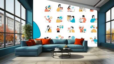 Marketing and development concept with people situations mega set in flat web design. Bundle scenes of online promotion, advertising. Vector illustrations for social media banner, marketing material. Wall mural