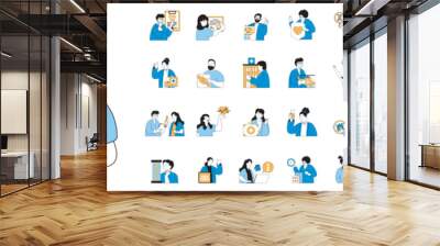 Medical concept with character situations mega set in flat web design. Bundle of scenes people visiting doctor at hospital, getting diagnostic and rehabilitation at clinic. Vector illustrations. Wall mural